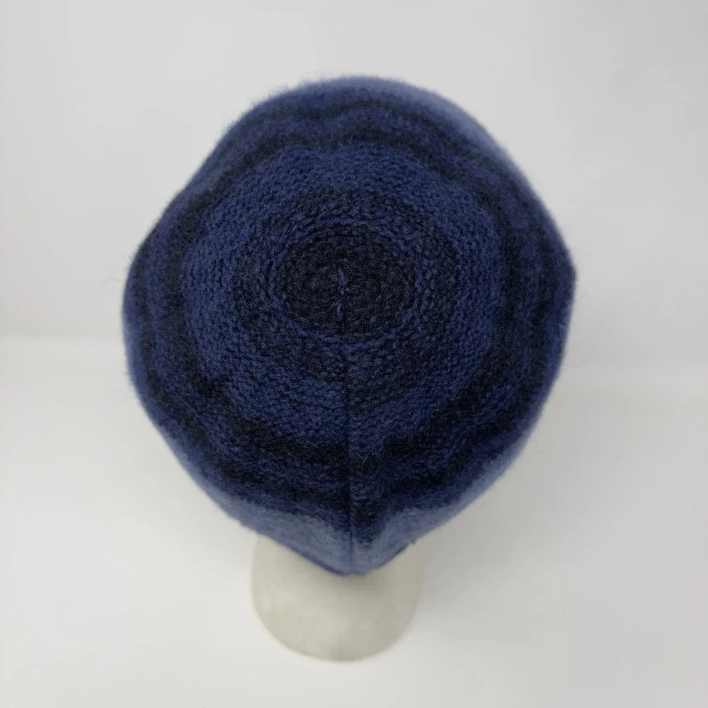 Turtle‎ Fur Blue Stipe Knit Lambswool Blend Winter Beanie Fleece Lined